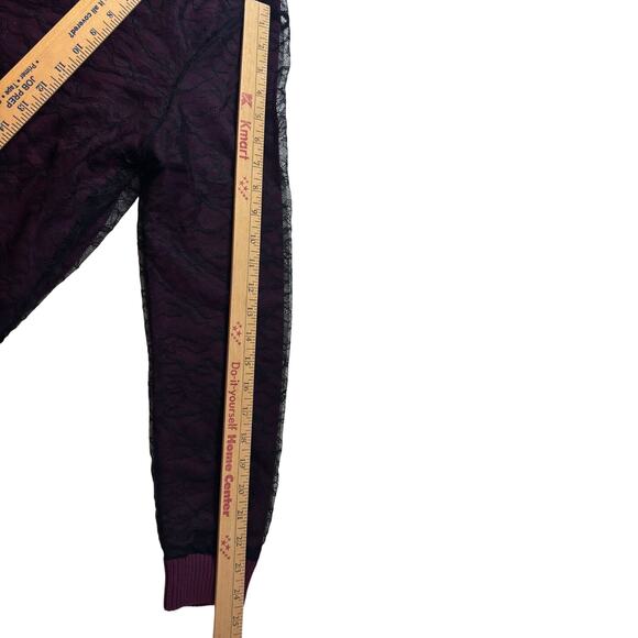 BEHNAZ Saraffour snapfront Plum w black lace overlay Cardigan XL preppygoth - Picture 5 of 7